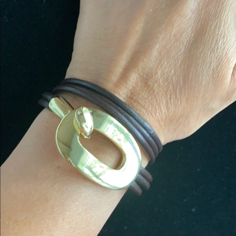 Leather gold wraparound bracelet